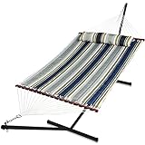 HENG FENG Double Hammock with Stand Included,2 Person Portable Outdoor Hammock with Hardwood Spreader Bar,Max 475lbs Capacity，Blue & Aqua