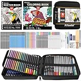 Artownlar 76 Art Set Drawing Supplies - Pro Sketching Kit for Artists Adults Teens Kids - Sketch Book, Coloring Book, Graphite, Charcoal, Watercolor, Metallic Colored Pencils in Gift Case