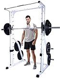 Deltech Fitness DF4900 Smith Machine with Linear Bearings, Weight Plate Storage and Pull-Up Bar, Squat Rack, Half Power Cage for Strength Training Home Gym