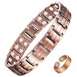 Feraco Men's Copper Magnetic Bracelet Elegant 99.99% Solid Copper Bracelets with Double-Row Strong Magnets, Magnetic Field Therapy Jewelry (Copper with Ring)