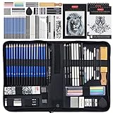 PANDAFLY 60 Pack Drawing Sketching Pencil Set, Pro Art Sketch Supplies with 3-Color Sketchbook, Graphite, Charcoal Pencil, Ideal for Shading, Blending, Drawing Set for Beginners Artists