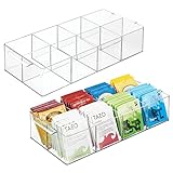 mDesign Plastic Condiment Organizer and Tea Bag Holder - 8-Compartment Kitchen Pantry/Countertop Storage Caddy - Divided Chip, Snack, Oatmeal Packet Holder - Lumiere Collection - 2 Pack, Clear