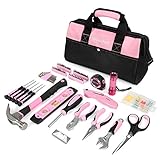 WORKPRO Pink Tool Kit, Home Repairing Tool Set with Wide Mouth Open Storage Bag, Household Tool Kit - Pink Ribbon