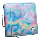 Case-it The Mighty Zip Tab Zipper Binder - 3 Inch O-Rings - 5 Color Tab Expanding File Folder - Multiple Pockets - 600 Sheet Capacity - Comes with Shoulder Strap - Aqua Iridescent Pastel D-146-P