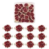 Beadthoven 30pcs Dark Red Rose Flower Alloy Links Charms Light Gold Plated 3D Rose Chandelier Pendants Connectors Double Loops for Valentine's Day DIY Bracelet Necklace Earrings Jewelry Making