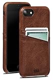 Snap On Wallet Cell Phone Case with Two Card Pockets for iPhone 6, 7, 8 - Drop Safe, Cognac