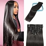 LORIEN Clip in Hair Extensions Real Human Hair 105g Clip in 100% Human Hair Extensions 8pcs Per Set with 18Clips Double Weft (20 Inch, 1B Natural Black Color)