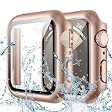Goton Waterproof Case for Apple Watch 40mm SE (2nd Gen) Series 6 5 4 Screen Protector, Tempered Glass Hard PC Bumper Face Cover Designed for iWatch Accessories 40 mm Original Rose Gold