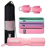 G4Free 7pcs Barbell Pad Set for Squat, Hip Thrusts, Lunges, Leg day, Standard Olympic Bars with 2 Gym Ankle Safety Straps, 3 Hip Resistance Bands, Barbell Pad and Carry Bag Pink