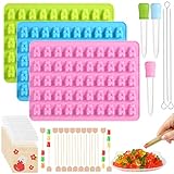 Gummy Bear Mold Mini Fruit Snack Molds for Edibles, 51 Pieces Include 3 Packs 150 Cavities Gummies Silicone Trays with 1 Plate, 3 Droppers, 3 Brush, 20 Picks, 20 Bags, 1 Clip YLhao