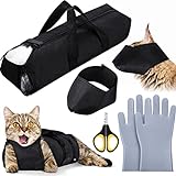 4 Pieces Cat Grooming Restraint Bags Set Bathing Grooming Gloves Pet Nail Clippers Cat Muzzles Restraint Bag for Cats Dogs Bathing Nail Trimming Cleaning Carry Tools