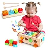 TOY Life 4 in 1 Baby Xylophone for Toddlers Wooden Hammering Pounding Toy Shape Sorter for Toddler Baby Toy 12-18 Month Sorting Toy Learning Block Sensory Wood Montessori Toys for 1 Year Old Gift