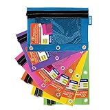 BAZIC Pencil Pouch 3 Ring Binder Pouch w/ Rivet Enforced Rings Holes, Mesh Window, Bright Assorted Color Zipper Pouches Case, 6-Pack