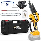 Mini Chainsaw for Dewalt 20V Max Battery, 6 Inch Cordless Chain Saw with Brushless Motor and Security Lock, Hand Mini Chainsaw with 2 Replacement Chains for Tree Pruning Wood Cutting(No Battery)