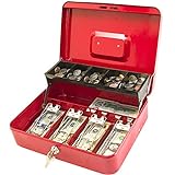 KYODOLED Locking Cash Box with Lock,Money Box with Cash Tray,Lock Safe Box with Key,Money Saving Organizer,11.81Lx 9.45Wx 3.54H Inches,Red XL Large