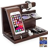 Peraco Wood Phone Docking Station and Mens Nightstand Organizer - Valet Tray Charging Station - Wood Docking Station for Men - Mens Docking Station and Organizer