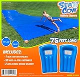 Sea Cow Blue Giant WaterSlide 75 x 12 - Includes - 2 Inflatable Boogie Boards, 30 Easy Peel-N-Stik Fasteners, 15 Stakes