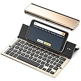Foldable Bluetooth Keyboard, Geyes Folding Wireless Keyboard with Portable Pocket Size, Aluminum Alloy Housing, Carrying Pouch, for iPad, iPhone, and More Tablets, Laptops and Smartphones(Gold)