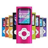 Mymahdi MP3 Player Portable Music Player, 1.8 Inch LCD Screen with Video/Voice Record/FM Radio/E-Book/Photo Viewer, Max Support 64GB Pink