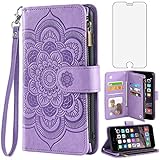 Asuwish Compatible with iPhone 6 6s Wallet Case and Tempered Glass Screen Protector Flip Card Holder Cell Phone Cover for iPhone6 Six i6 S iPhone6s iPhine6s iPhones6s i Phone6s Phone6 6a S6 Men Purple