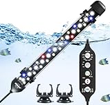 Submersible Aquarium Light, 24/7 Auto Cycle 8 inch Full Spectrum Fish Tank Light with Timer Mode, IP68 Waterproof RGB Lamp with 3 Rows LED Beads 4 Scene Mode 7 Colors Options Brightness Adjustable