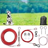 XiaZ Dog Tie Out Cable, Dog Aerial Run Lead for Large Dogs up to 120lbs, 50/70/100/120FT Heavy Duty Dog Runner for Yard, Camping, Outdoor (Red, 50ft)