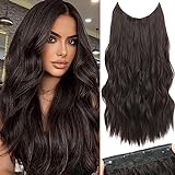 Invisible Wire Hair Extensions, Dark Brown Hair Extensions with Adjustable Size 4 Secure Clips, 20 Inch Wavy Hair Pieces for Women (20inch, Dark Brown)