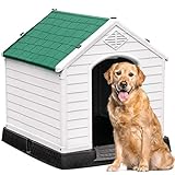 YITAHOME 41'' Large Plastic Dog House Outdoor Indoor Doghouse Puppy Shelter Water Resistant Easy Assembly Sturdy Dog Kennel with Air Vents and Elevated Floor (41''L*38''W*39''H, Green)