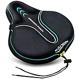 Bike Seat Cushion Cover Memory Foam, Large Wide Bicycle Saddle Soft for Men Women, Comfort Exercise Cycle Seats Cover Padded Fits Stationary Bikes, Cruiser, Spin, with Waterproof Cover Light Blue
