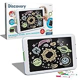 Discovery Kids Neon Glow Drawing Easel w/ 6 Color Markers, Built-in Kickstand/Wall Mount, 5 Light Modes, Easy Clean/Washable, Wide Screen, Flat Storage, Portable Travel Activity, Electronic Activity
