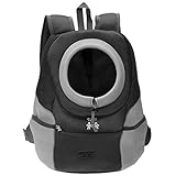Mogoko Airline Approved Cat Dog Backpack, Puppy Pet Carrier Front Bag with Breathable Head Out Design and Double Mesh Padded Shoulder for Outdoor Travel Hiking (M, Black)