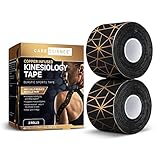 Care Science Waterproof Kinesiology Tape, 40 ct Precut Strips (2 Rolls), Copper Infused | Water Resistant Strips, Elastic Athletic Tape for Sports & Weightlifting, Muscle Strain Relief & Joint Support
