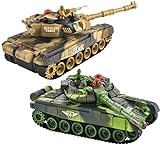 Haktoys Remote Control Fighting Tanks Set, 1:14 Scale, Life Indicators, Realistic Sounds and Lights, Set of 2 RC Radio Control Gaming Military Battle War Tanks, Great Gift Toy for Kids and Adults