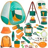 Meland Kids Camping Set with Tent 30pcs - Outdoor Campfire Toy Set for Toddlers Kids Boys Girls - Pretend Play Camp Gear Tools for Birthday Christmas (Green)