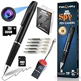 fabquality Spy Hidden Camera Pen 2024 No WiFi Indoor Home Security Outdoor Mini Body Video Includes 32GB SD Card + 5 Inks + SD Card Reader + USB Reader Small Compact Cam Monitor Nanny