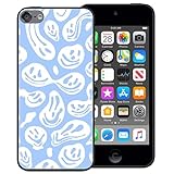 zaztify Phone Case for iPod Touch 5/6/7, Pastel Light Blue White Funny Trippy Dripping Smile Melted Hippie Smiling Skull Ghost Face Cute Shockproof Protective Anti-Slip Soft Cover Shell