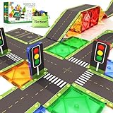 56PCS Magnetic Tiles Road Toppers Set Kids Toys for 3 Year Old Boys and Girls Playing with Car Toys Preschool Learning Activities Gift for 3 4 5 6 Year Old Toddlers Kids