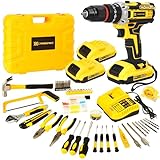 CANBRAKE 21V Tool Kit with Drill, 120PCS 21V Cordless Drill Set with 3/8' Keyless Chuck of Metal & 25+3 Clutch with Impact, 2 x 2.0Ah Battery & Fast Charger, Max Torque 45Nm, 2-Variable Speed