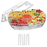 Serving Tray on Ice,Chilled Serving Tray,Serving Trays That Keep Food Cold,Kitchen Chilled Food Bowl with Compartment and Lids for Shrimp, Fruits, Vegetables, Salads