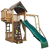 KidKraft Hangout Hideaway Clubhouse, Wooden Swing Set/Playset with Slide and Monkey Bars