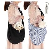 Lynkaye Pet Dog Sling Carrier Small Dog Cat Travel Bag Adjustable Strap Hands Free Pet Puppy Papoose Bag with Stainless Steel Pet Name Identification Barrel Tube Collar ID Tags (Black(up to 12 lbs))