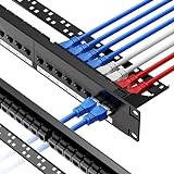CableGeeker Patch Panel 24 Port, RJ45 Pass-Thru Coupler Cat6 Patch Panel 10G Support, 1U Network Patch Panel UTP 19-Inch with Removable Back Bar, Compatible with Cat6, Cat5e, Cat5 Cabling