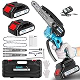 Mini Electric Chain Saw, APIUEK 6 Inch Cordless Chainsaw, 2 Pcs Rechargeable Battery, Compact One-Hand Use And Auto Lubrication System, Double Safety Lock, Home Improvement, Garden & Orchard Pruning