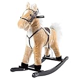 Rocking Horse Plush Animal on Wooden Rockers with Sounds, Stirrups, Saddle & Reins, Ride on Toy, Toddlers to 4 Years Old by Happy Trails - Brown Large
