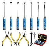 12Pcs RC Car Tools Kits Screwdriver Set (Hex, Phillips, Flat) Pliers Socket Wrench Hobby Tools Kits for Traxxas Arrma RC Car Drone Airplane Helicopter Vehicle Multirotors Models Repair Tool (Blue)