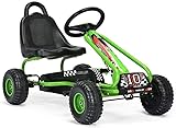 OLAKIDS Kids Ride-On Go Kart, Pedal Powered 4 Wheel Toy Car, Outdoor Indoor Pedal Foot Racer for Boy Girl with 2-Position Adjustable Bucket Seat, Clutch, Manual Brake, Non-Slip Wheels (Light Green)