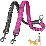 AUTOWT Two Dog Lead, 2 in 1 Upgraded Double Dog Leash Attachment Combine Adjustable Strap and Shock Absorbing Bungee No Tangle Dual Training Splitter for Different Size Dogs