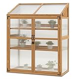 MCombo Cold Frame Greenhouse, Large Wooden Greenhouse Cabinet, Garden Cold Frame with Adjustable Shelves for Outdoor Indoor Use, 1344 (Natural)