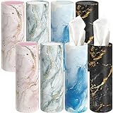 8 Pack Car Tissue Holder with 3-ply Facial Tissues Bulk, UBTKEY Car Tissues Cylinder, Round Tissue Boxes for Car, Round Tube Car Tissue Box Round Container for Home Office Bathroom (Marble Pattern)