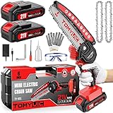 Mini Chainsaw 6-Inch Battery Powered - Cordless Electric Handheld Chainsaw with 2 Rechargeable Batteries - 21V Small Power Chain Saws Battery Operated for Tree Trimming Wood Cutting
